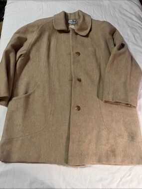 Kay Boys Womens Vintage Tan Wool-Blend Single-Breasted Pea Coat  size 16 W